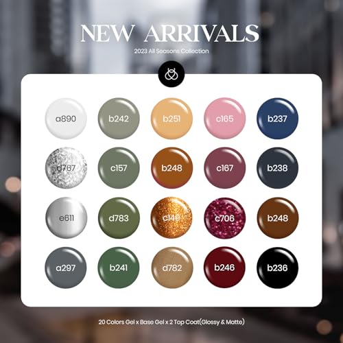 Beetles Fall Gel Nail Polish Set, 23 Pcs Gel Polish Kit with Base Top Coat | Burgundy Brown Gold Olive Green Nude Pink Black White Glitter Top Coat Soak off UV Gel Nail Polish for Women - color: 0-0 Morden City