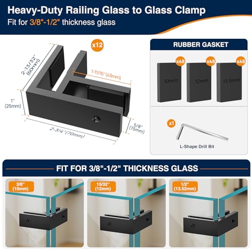 12 Pack Corner Railing Glass to Glass Clamps, Double Side Glass Clip - size: 12 Pack, style: 90 Degree