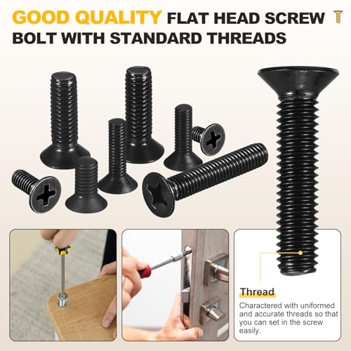METALLIXITY M4-0.7x16mm Phillips Flat Head Bolts 304 Black 50Pcs - color: Black, size: M4-0.7x16mm