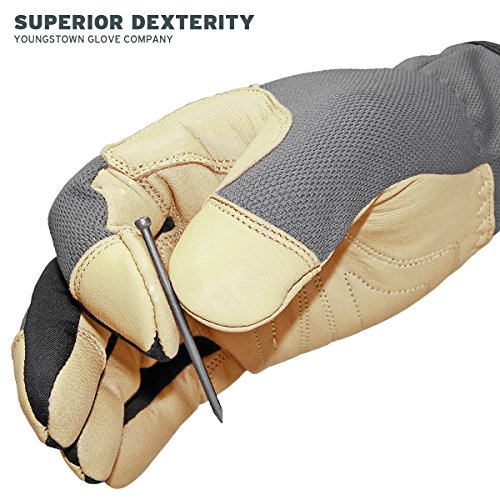 Youngstown Glove Hybrid Plus Leather Palm Heavy Duty Work Gloves For Men - Washable, Durable, Form-Fit - Gray - size: Medium (Pack of 1)