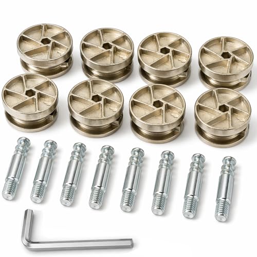 35mm Spiral Cam Lock Set M8 x 60mm Bolt, 8 Pack with Allen Key, for Bed Frame Wardrobe Cabinet Repair
