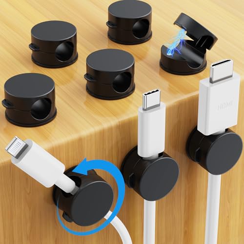 AGPTEK 8 Pack Magnetic Cable Clips, 360° Rotatable Cord Holder, Black - color: Black