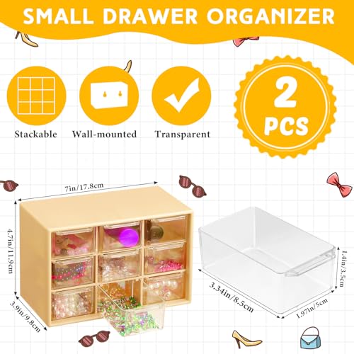 Wenqik 2 Pcs Mini Storage Drawers, Yellow - color: Yellow