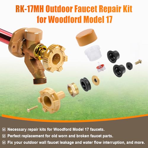RK-17MH Outdoor Faucet Repair Kit for Woodford Model 17 Outside Faucets Parts Include Wheel Metal Handle Screws Packing Nut Washer Valve Seat Rubber and Vacuum Breaker Float Kits, 12PCS Set - style: RK-17MH