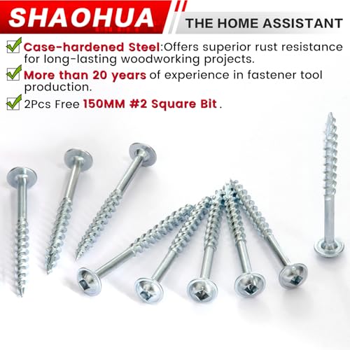 500 Pcs #8 2" Pocket Hole Screws, Coarse Thread for Furniture, Cabinets, Compatible with Kreg Jig, Zinc Plated Pocket Screws for Indoor Use, Portable Handheld Box w/ SQ2 Square Drive Bit - size: B. #8 2"