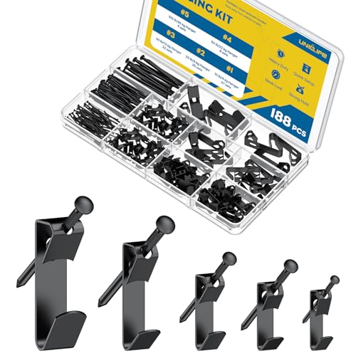 Uniclife 188 Pcs Picture Hanging Kit, 10 lb, 20 lb, 30 lb, 50 lb, 100 lb Heavy Duty Picture Hangers for Drywall & Wood, Picture Hanging Hooks, Frame Hooks for Hanging Photos Mirrors Paintings, Black - size: 188 Pcs, style: Black