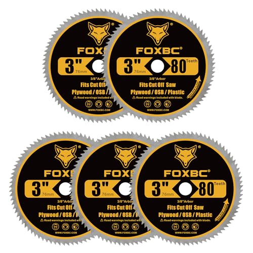 FOXBC 3 Inch 80T Circular Saw Blade Cutting for Plywood, OSB, Veneer, Plastic with 3/8" Arbor - 5 Pack