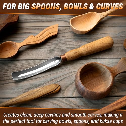 BeaverCraft Wood Carving Gouge 7L/22 Spoon Carving Tools, Chisels - Bowl Gouge, Wood Curved Chisel - Whittling Spoon Knife