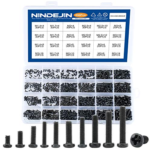 NINDEJIN 650 pcs M1.4 M1.7 M2 M2.5 M3 Round Pan Head Laptop Mini Screw Kit - style: Pan Head