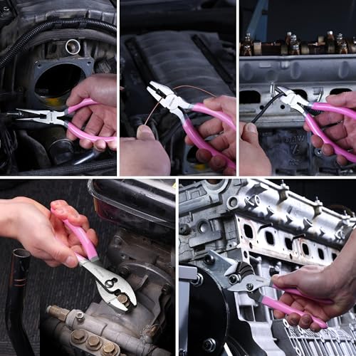 WORKPRO 7-piece Pliers Set, Pliers Tool Set with Comfort Grip - Pink Ribbon - color: Pink