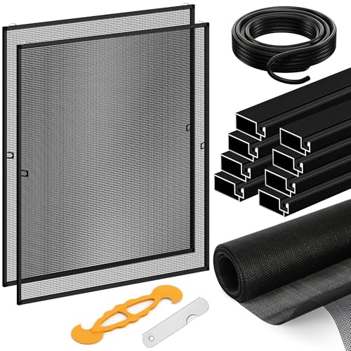 2 Pack Black Window Screen Frame Kit with Aluminum Frames Up to 46" X 46" - color: Black, size: 46 in X 46 in (2 Pack)