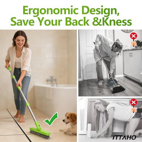 Grout Brush with Long Handle & Groove Gap Scrub Brush, Grout Cleaning Brush,V-Shape Grout Scrub Brush,Grout Cleaner Brush for Bathroom,Tile,Baseboard, Kitchen, Space Window Track, Corner