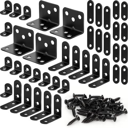 40 Pack L Bracket Corner Brace Kit, 5 Sizes Stainless Steel Corner Bracket - size: 40 Pack-5 Sizes
