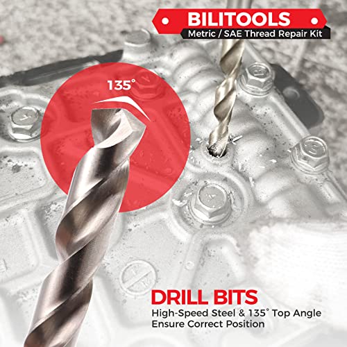 BILITOOLS M5x0.8 Thread Repair Kit, HSS Drill Helicoil Repair Kit Metric - size: M5 x 0.8, style: Metric