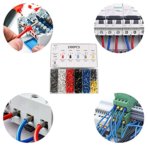 Wire Stripper and Crimping Tool, Automatic wire stripper for AWG10-24 (0.2-6mm2) coils, Self-Adjustable Ratchet Wire Ferrule Plier (6-4A) for AWG23-7 (0.25-10mm²) Terminals and 1900PCS Wire Terminals - size: Crimper+Stripper+1900pcs