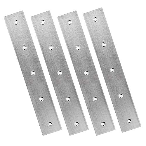 4Pcs 11" Straight Brace Metal Strap Bracket with Holes, Stainless Steel Flat Bar Mending Plate Bracket Heavy Duty Flat Corner Brace for Wood, Flat Straight Braces Fixing Joining Shelf Support Corner
