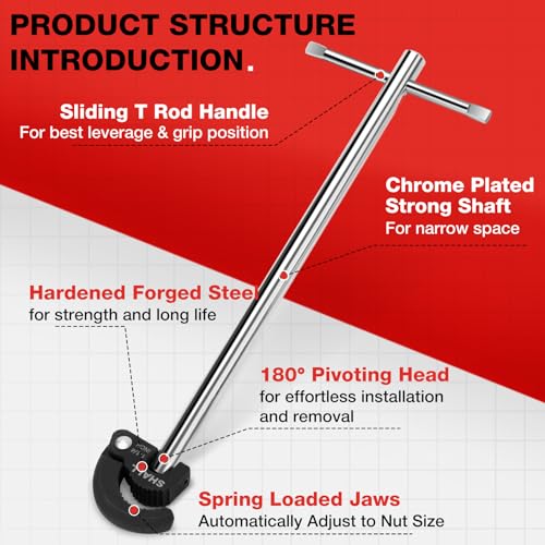 SHALL 11" Basin Wrench, Adjustable Sink Wrench Faucet Tool - size: 11-inch