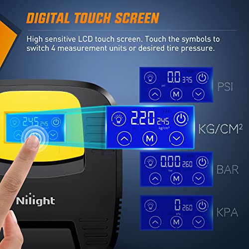 Nilight Digital Tire Inflator Air Compressor Portable Pump w/Pressure Gauge - color: Touch Screen Air Pump