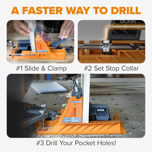 BORA Automatic Pocket Hole Jig Kit & 50 Screws Drill Guide for Woodworking - size: Automatic Jig