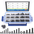 Glarks 510Pcs Metric M3 M4 M5 Alloy Steel Socket Cap Screws Hex Head Bolt Nuts Assortment Kit - Black Oxide Finish - size: Flat Head Socket Cap Screws Set