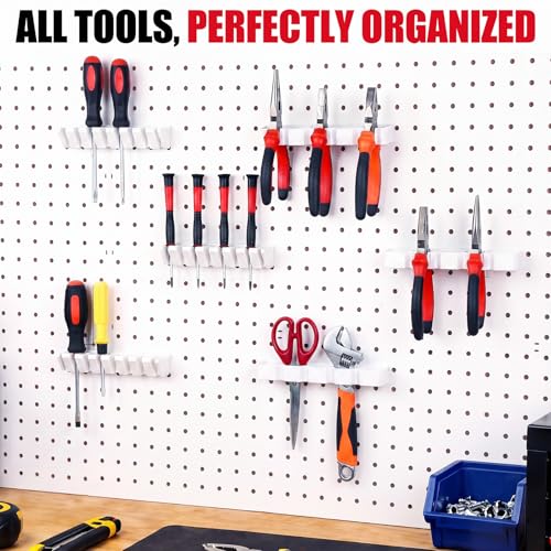 Junkin 6 Pcs Pegboard Screwdriver Holder and Pliers Organizer Set, White - color: White