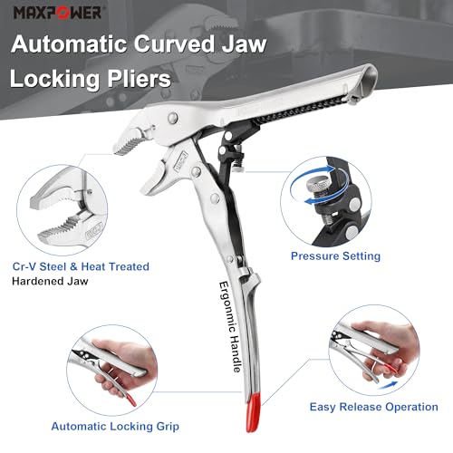 MAXPOWER 6" & 10" Self-Adjust Locking Pliers Set. Curved Jaw, Quick-Release - style: Curved Jaw | 6" 10"