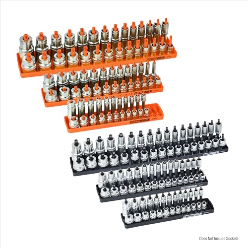 OEMTOOLS 22418 6-Pc SAE & Metric Socket Tray Set for Sizes 1/4", 3/8”, 1/2" - color: Orange/Black