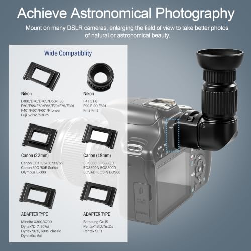 Astromania 1X/2.5X Right Angle Viewfinder with 6 Mounting Camera Adapters | 90 Degree Viewfinder Finder Scope, Fit Canon Nikon Camera, For Astrophotography, Metal Aluminum Viewfinder, Built-in Diopter