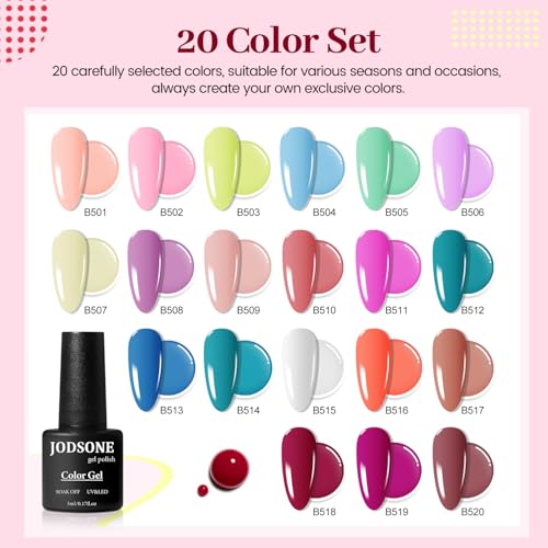 JODSONE 23 PCS Gel Polish Kit Colorful Fashion Classic Nail Gel Set 3 Bottles of Base Coat Matte and Glossy Top Coat - color: B26