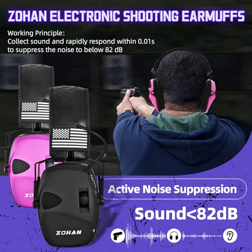 ZOHAN Electronic Shooting Earmuffs Built in Ambient Sound Amplifier, Hearing Protection for Shooters, NRR 23dB Noise Reduction, Ideal Gun Range Ear Protection Headphones for Hunting-Black&Purple - color: With Patches-black&purple