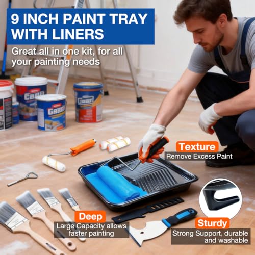 28 Pcs Paint Tray Set, 9" & 4" Paint Roller with Extension Pole - color: 28 Pack, 9" Paint Trays