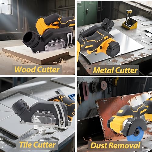 Cordless Cut-Off Tool, 20000RPM Angle Grinder & Circular Saw Fits Dewalt 20V Max Battery, Detachable Dust Shroud with Adjustable Metal Plate, 4x 3” Saw Blades for Wood Plastic Tile Metal (No Battery)