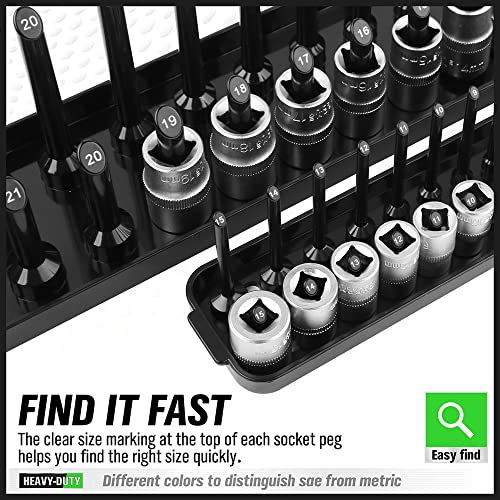 SWANLAKE Socket Organizer Tray, 6-Piece Socket Holder Tray, SAE and Metric, 1/4", 3/8", and 1/2" Drive Sockets Organizer for Toolboxes - style: 6PCS Long