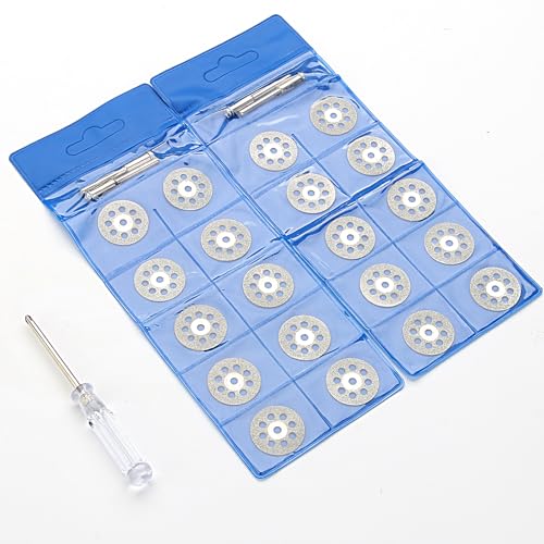 20 PCS Professional 545 Diamond Cutting Discs，Diamond Cutting Wheel Kit for Dremel Rotary Tools | 22mm Blades + 4 Mandrels & Screwdriver