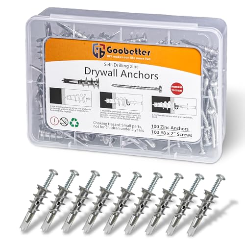 Drywall Anchors and Screws Kit, 200 Pcs Self Drilling Drywall Anchors, 100 Pcs Zinc Sheetrock Anchors and 100 Pcs #8 x 2 Metal Screws, Heavy Duty Wall Anchors, 75 Lbs Hanging Mounting - size: #8 x 2"