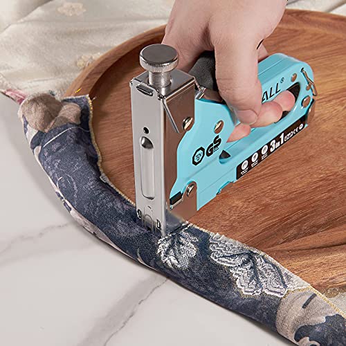 SHALL Staple Gun Heavy Duty, 3-in-1 Upholstery Staple Gun Kit with 3000 Staples, Staple Remover, Manual Brad Nailer with Specific Staples Outlet Position Indicator - color: Blue, size: 3-in-1