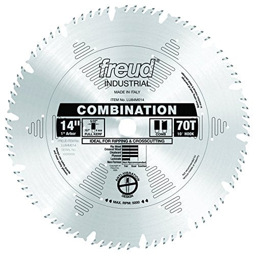 Freud LU84M014: 14" x 70T Combination Blade - style: 14-Inch 70 Tooth ATBF Combination Saw Blade with 1-Inch Arbor