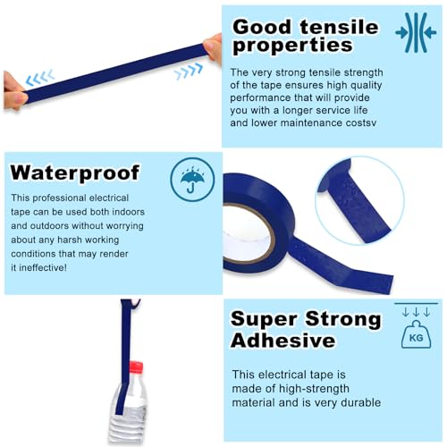 Romeda 9 Pack Electrical Tapes, Electrical Tape Water, Sun, and Oil Resistant, Electrical Tape is Suitable for Most Domestic, Commercial, and Industrial environments - Blue - color: Blue