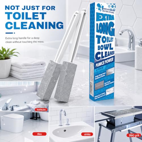 2 Pack Pumice Stone for Toilet Cleaning, Extra Long Handle for Removing Bowl Ring, Pool, Bathroom, Toilet Brush - color: Gray