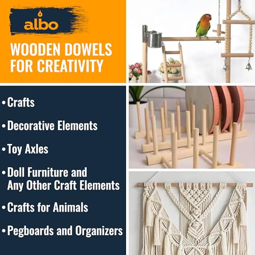 ALBO 1/2" x 12" Wooden Dowel Rods Set - 25 Pack Birch Natural Thin Craft Rods Joinery Hangers Hardwood Smooth Finish Universal Size Crafts Furniture DIY Projects Bulk Professional - size: 1/2" x 12" 25 Pcs