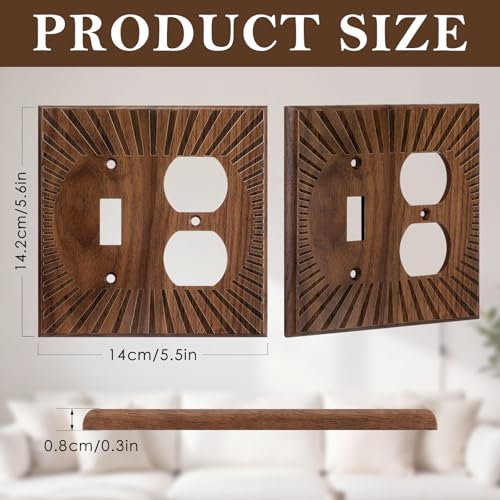 DoubleFill 4 Pcs Walnut Wood Switch Cover,14 * 14.2cm,1 Toggle 1 Duplex - color: 1 Toggle 1 Duplex, size: 14.2 x 14 cm