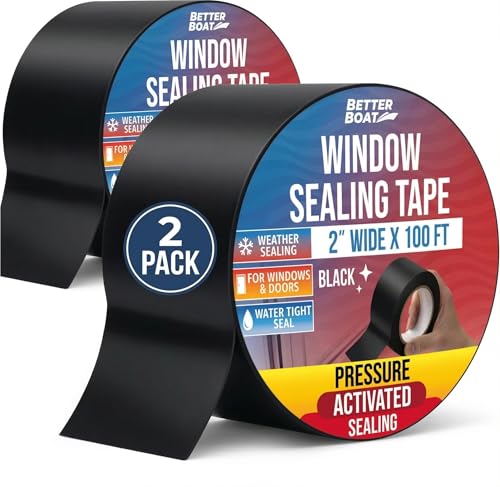 Window Sealing Tape Black 2-Pack, 2 Inch x 100 FT Per Roll, Weather Seal - color: Black, size: 2 Pack