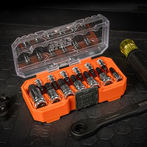 Klein Tools 65213HEX Knurled Hex Bit SAE Socket Set, 1/4, 3/8 and 1/2-Inch Drives, Premium Cr-V Steel, SAE Sizes 5/64 to 9/16-Inch, MODbox Case, 13-Piece - style: SAE