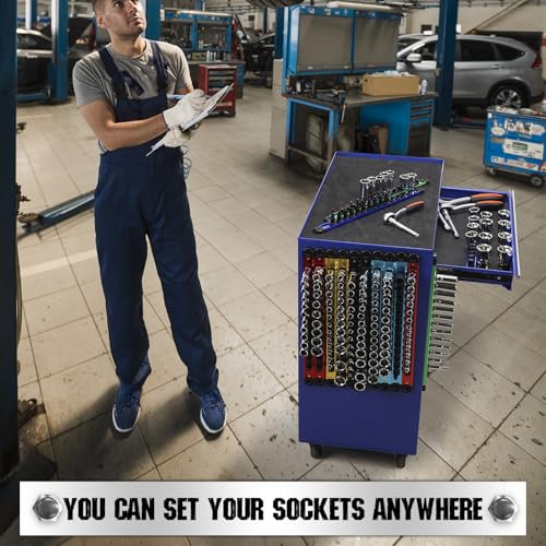 18-Piece Magnetic Socket Holder Organizer Set (Holds 240 Sockets), Heavy Duty 1/2, 3/8, 1/4-Inch Socket Racks Premium Quality Socket-Clip Rail Holder Aluminum Sockets Rack Kit for Tool Box Drawer - style: 18-Piece Alum. Master Set (Holds 240)