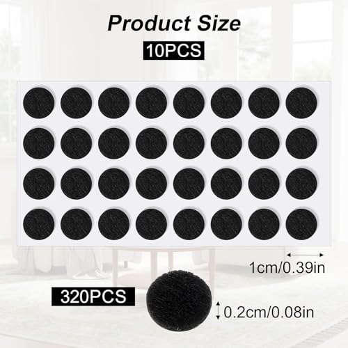 Nogeqi 320PCS Small Felt Pads, 3/8" Round Felt Dots with Adhesive Backing, Small Furniture Pads Self Adhesive Cushion Dots for Cabinet Door Bumpers Coasters Desks Drawers (Black)