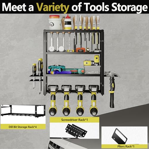 AZERPIAN Power Tool Organizer Heavy Duty Wall Mount Drill Tools Holder - size: 4 Slots 3Layers