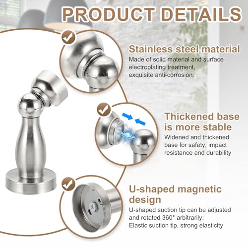 uxcell 3.9" Magnetic Door Stoppers, Wall Floor Mounted Magnetic Door Catch Holder, Stainless Steel Door Stops for Bedroom, Bathroom, Kitchen, Office, Silver - size: 3.9"