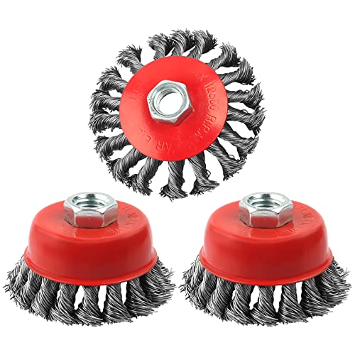 3 Pack Wire Wheel Brush for Angle Grinder, 5/8" Threaded Arbor - style: 3 Pack Wire Wheel Cup