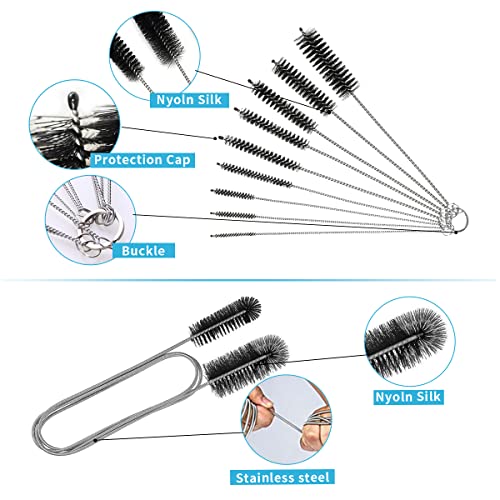 10PCS Flexible Drain Brush Straw Cleaner Brush Set,Pipe Cleaners Brush,61Inch Stainless Steel Double-Ended Hose Brush 8.2Inch Nylon Long CPAP Tube Cleaning Brush for Home Kitchen Sink Plumbing - color: Black