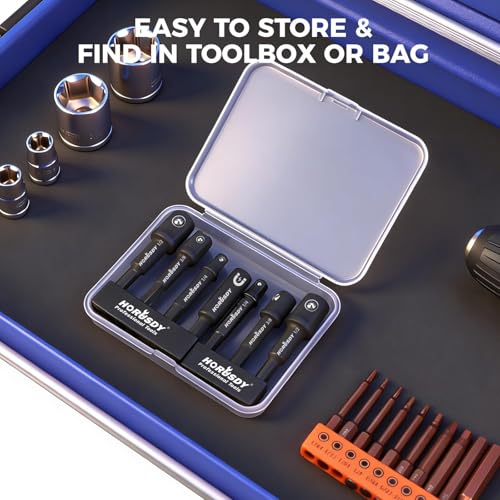 7-Piece High Torque Impact Socket Adapter & Magnetic Bit Holder Set, 1/4" Hex Shank Drill Socket Adapter to 1/2" 3/8" 1/4" Drive, Magnetic Bit Holder for Impact Driver & Drill, With Organizer Rack - color: 7 Pcs Black Magnetic Bit Holder